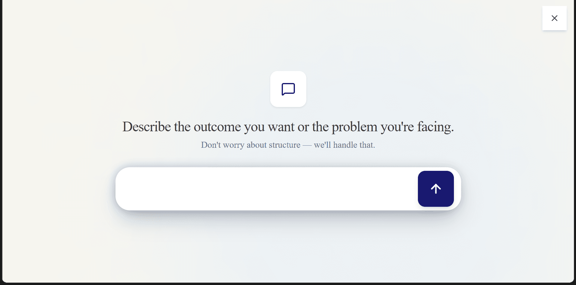 The modal that used to open before someone could describe their project