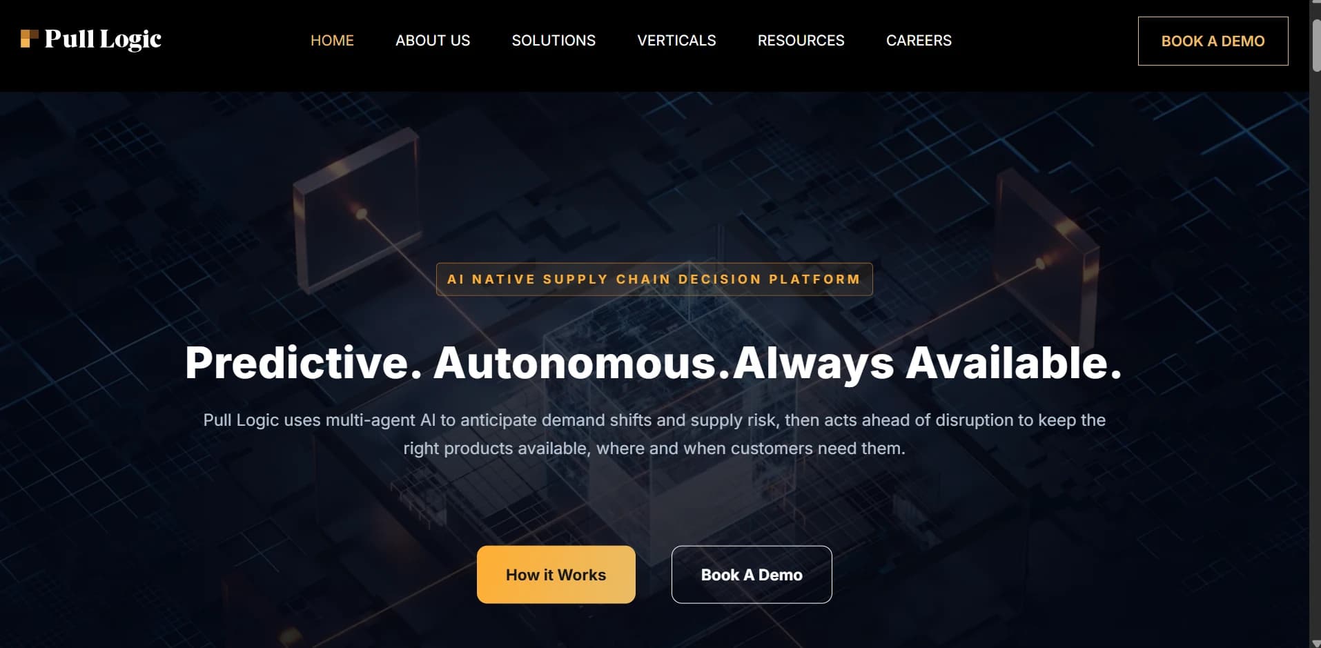 The previous Pull Logic hero on its first message: Predictive. Autonomous. Always Available.